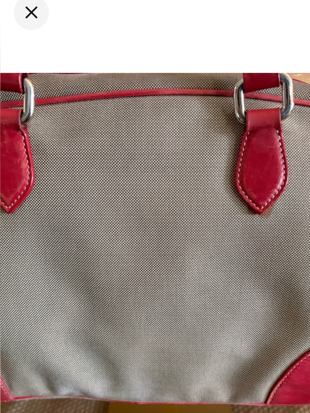 Prada Beige Canvas Shoulder Bag with Red Leather Trim COA - Picture 6 of 13